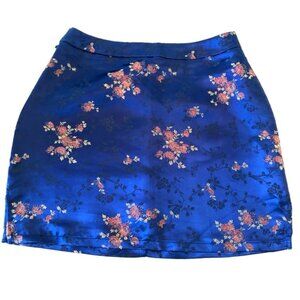 Royal Blue Asian Inspired Chinese Pattern Silk Style Mini Skirt, Women’s S